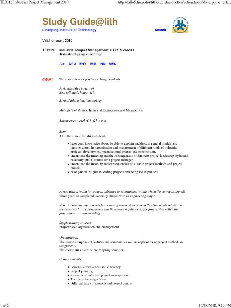 Industrial Project Management Study Guide | PDF | Human Nature ...
