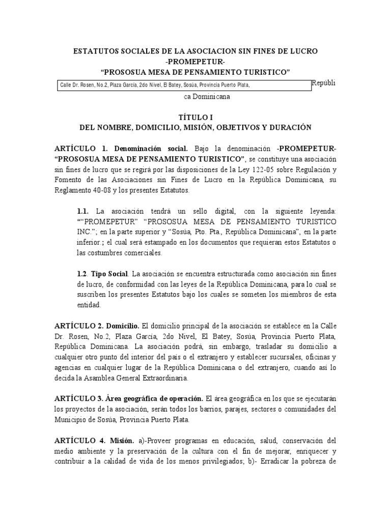 Modelo Estatutos ASFL | PDF | Sociedad de responsabilidad limitada ...