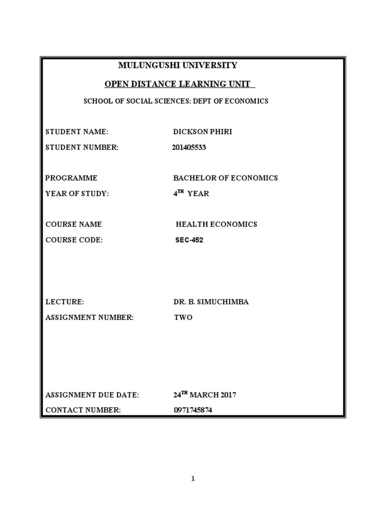 Mulungushi University Open Distance Learning Unit School of Social