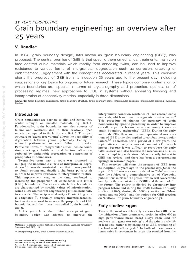 Grain Boundary Engineering An Overview After 25 Years PDF