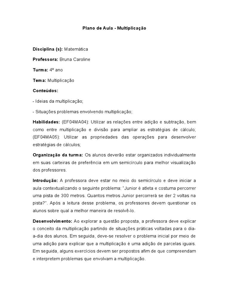 Plano de Aula - Matemática | PDF