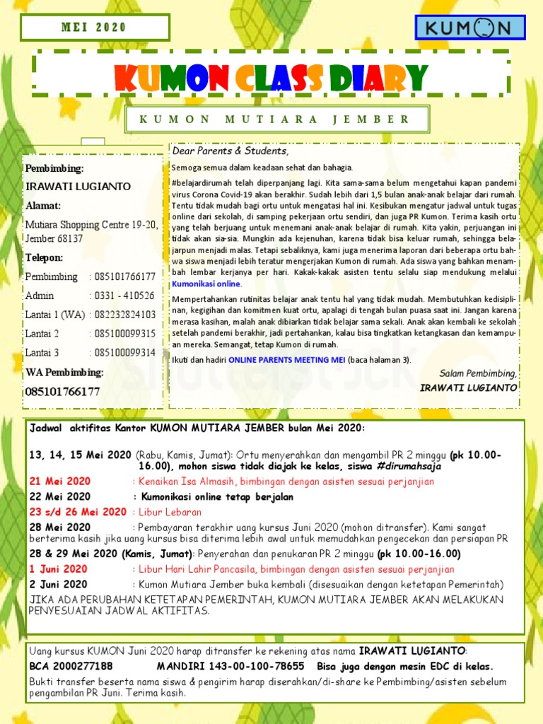 KUMON Class Diary Mei 2020 PDF