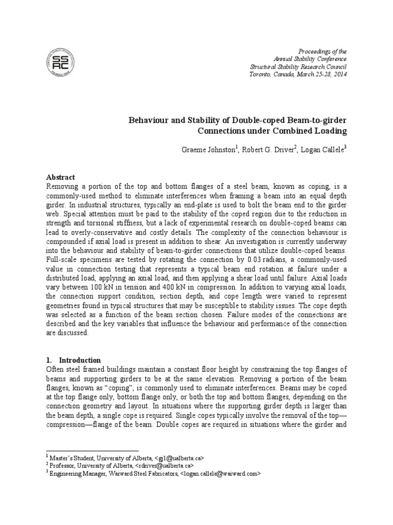 Double-Coped Beam Connection Stability | PDF | Beam (Structure) | Buckling