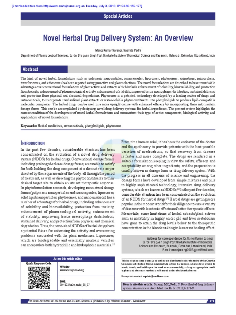 Novel Herbal Drug Delivery System: An Overview: Special Articles | PDF ...
