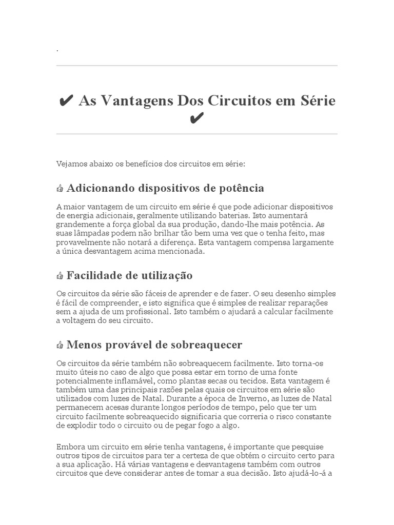 Vantagens e Desvantagens do Circuito em Série | PDF | Rede elétrica ...