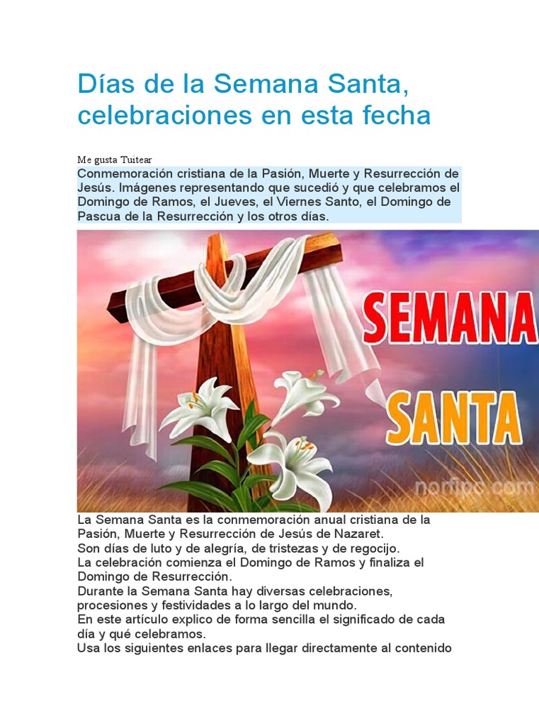 Días y Celebraciones de Semana Santa | PDF | Última cena | Pascua de ...