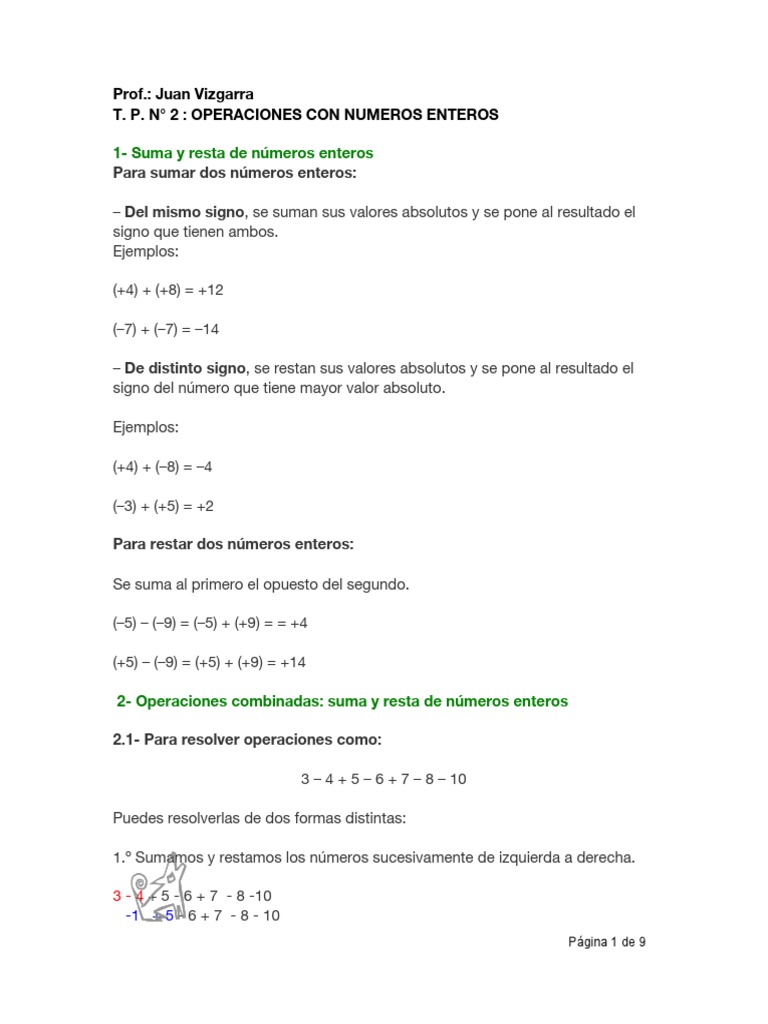 Ejercicios de operaciones con enteros | PDF | Entero | Multiplicación