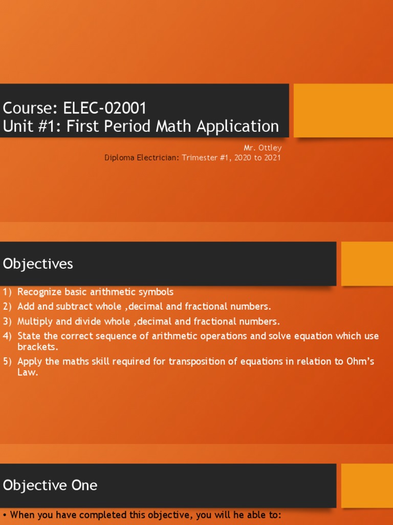 First Period Math for Electricians | PDF | Decimal | Arithmetic