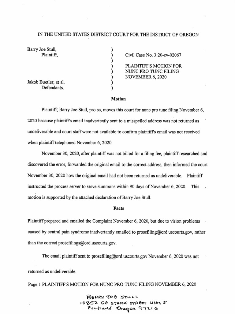 Barry joe stull 2021 06 17 nunc pro tunc motion pdf