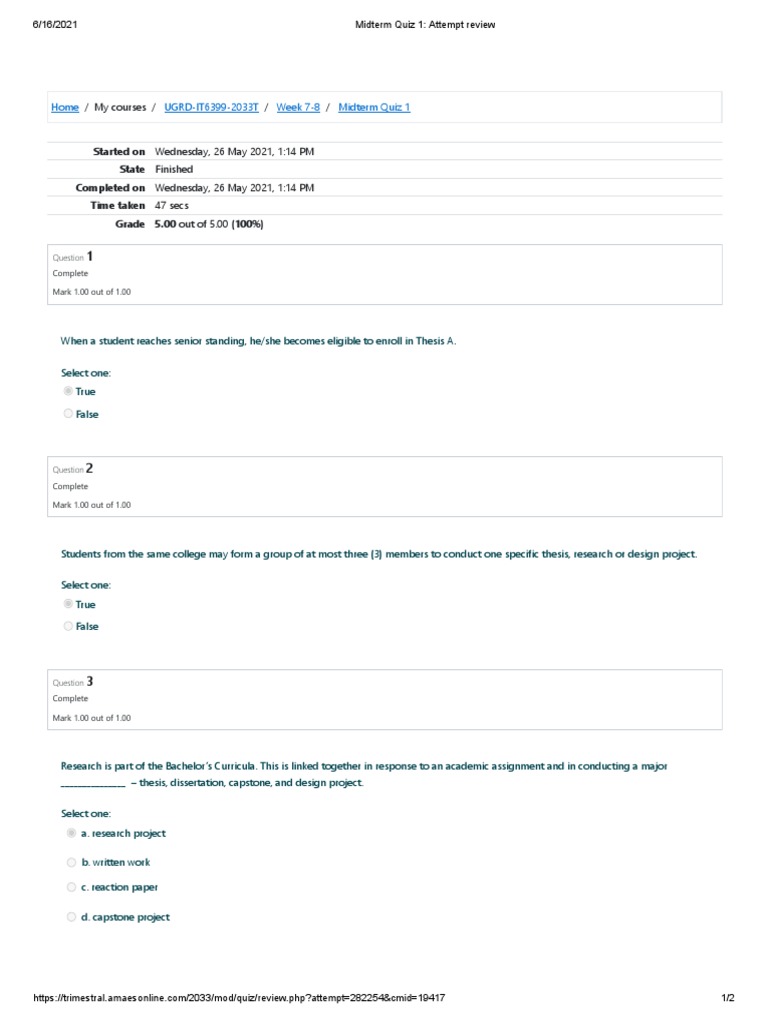 Midterm Quiz 1 Capstone PDF
