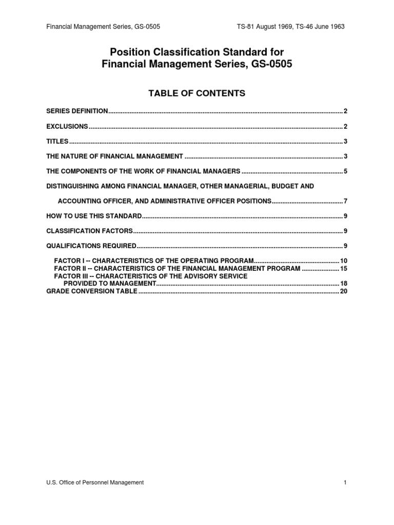 Position Classification Standard For Financial Management Series, GS ...