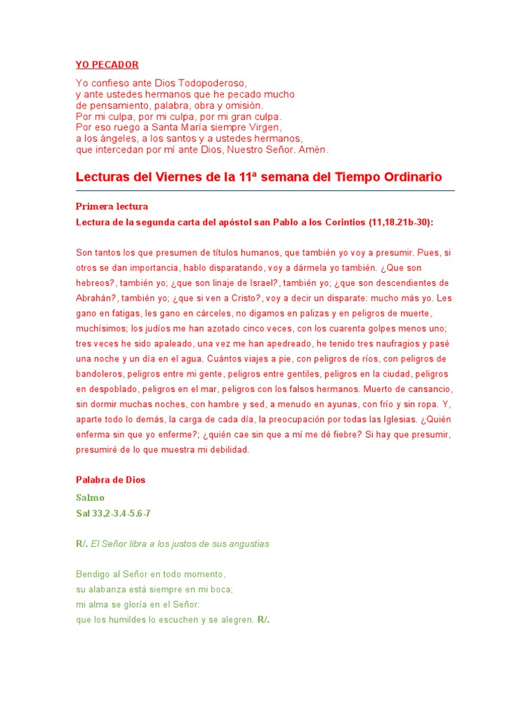 Lecturas Del Viernes de La 11 Semana Del Tiempo Ordinario | PDF | María ...