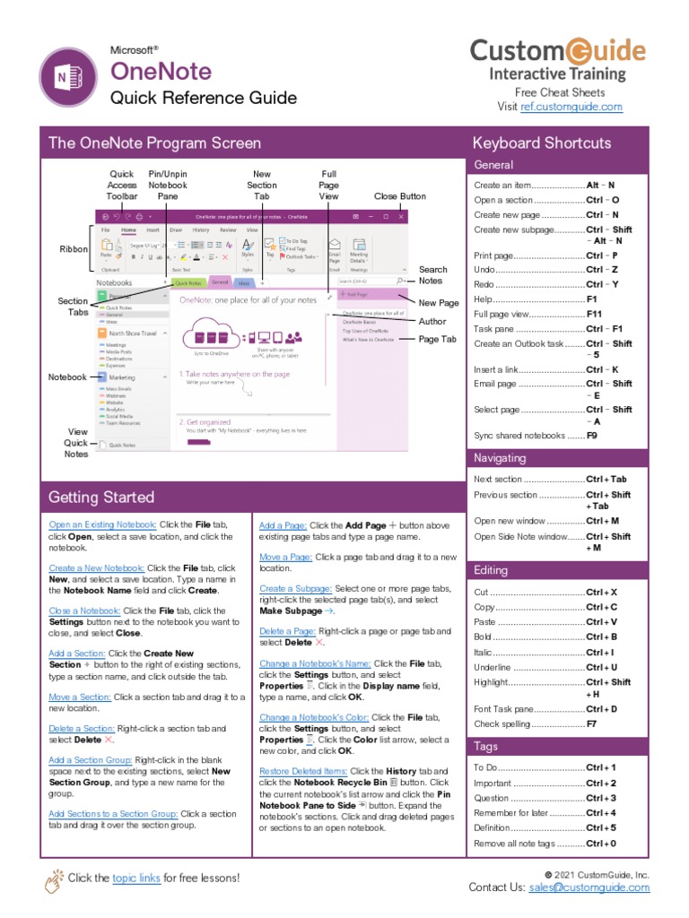 Onenote: Quick Reference Guide | Download Free PDF | Microsoft Outlook ...