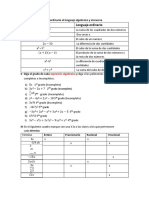 Lenguaje ordinario a algebraico y viceversa