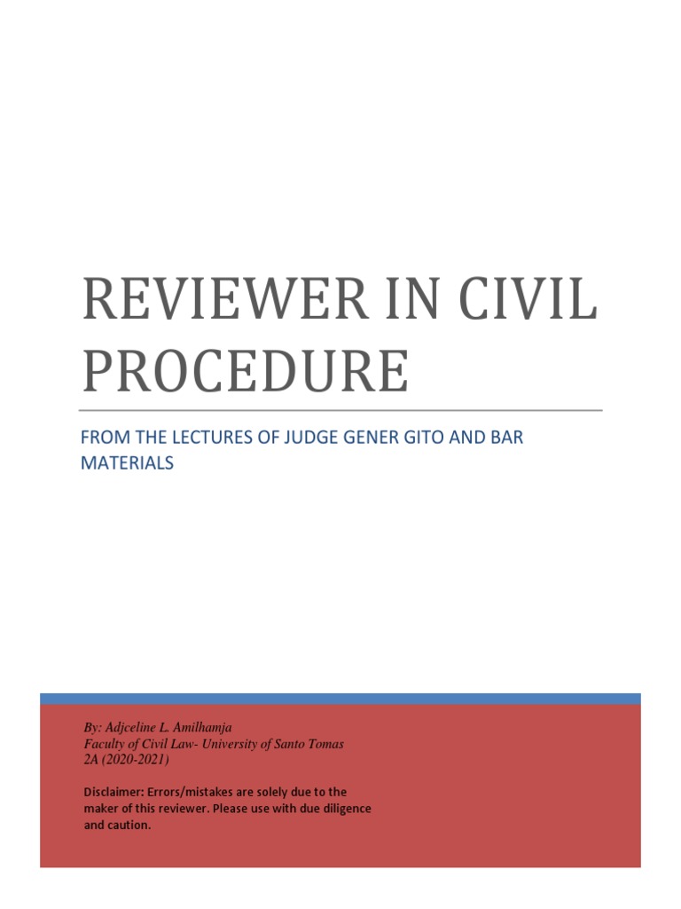 Civil Procedure With The 2019 Amendments PDF Superior Court