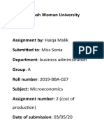 Microecnomics Cost of Production Assingment by Haiqa Malik Group A (2019-BBA-027)