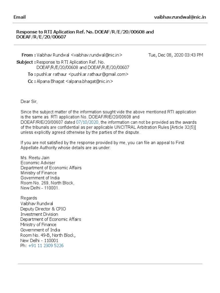 RTI Response on Confidential Awards | PDF