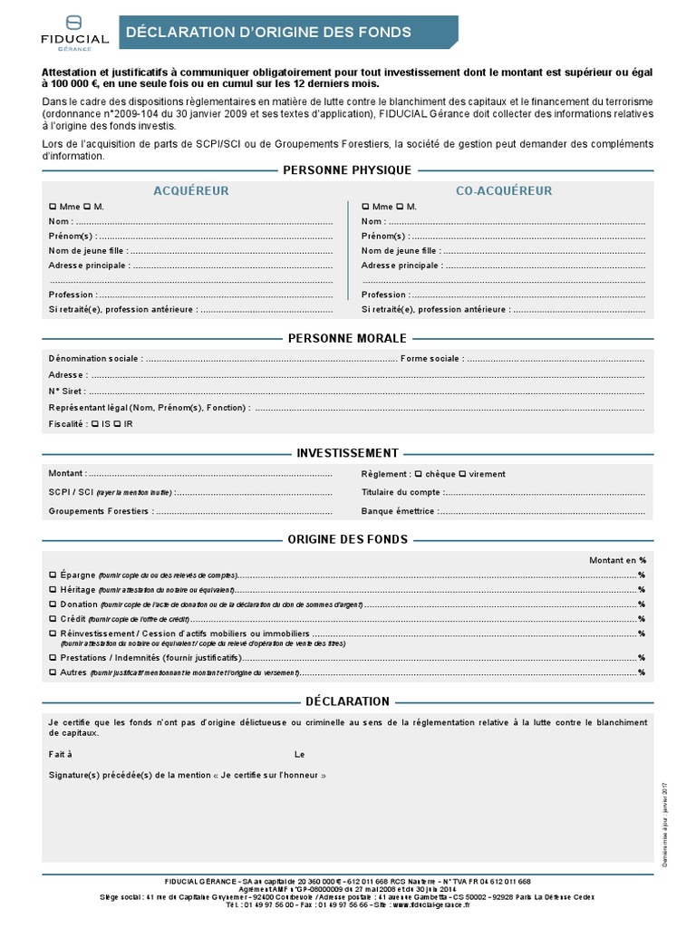 Déclaration d'Origine des Fonds | PDF | Blanchiment d'argent | Économie