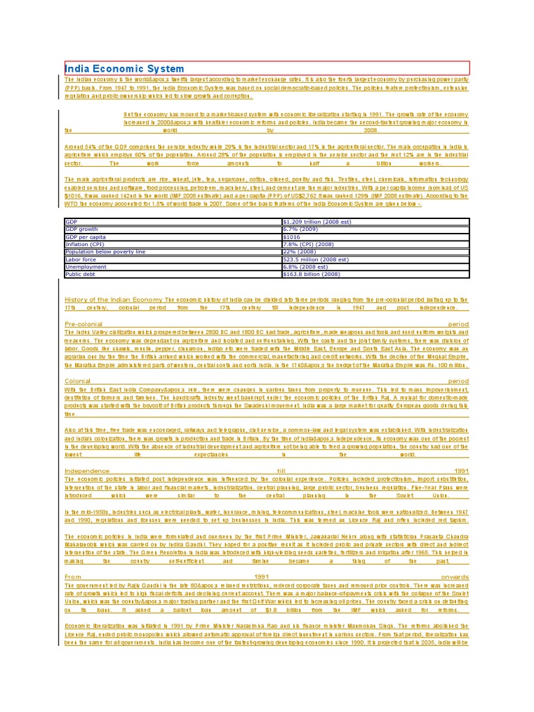 Evolution of India's Economic System | PDF | Gross Domestic Product ...
