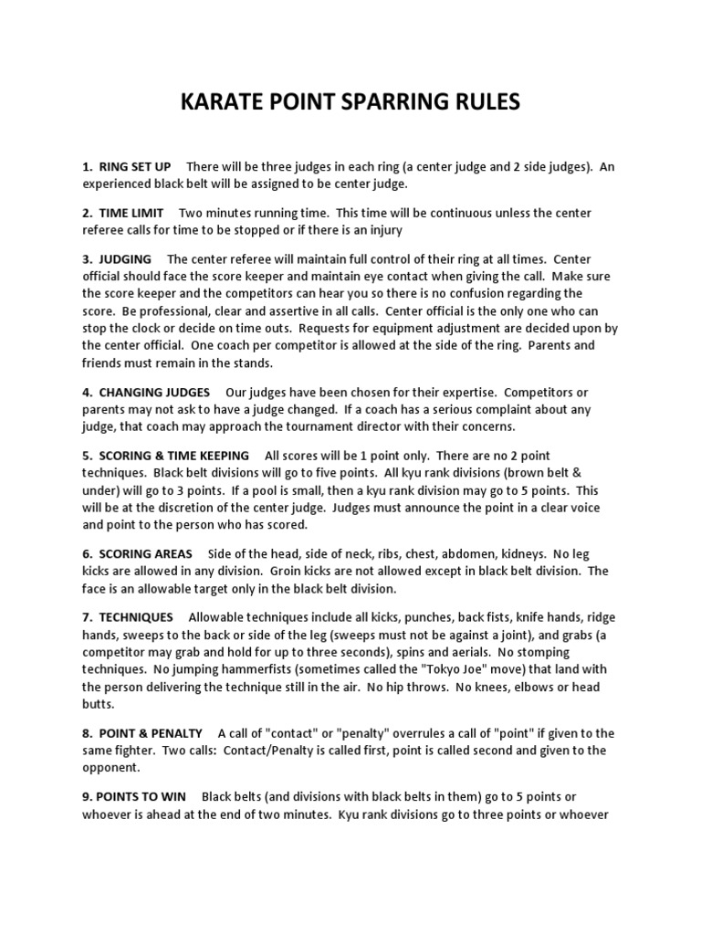 Karate Point Sparring Rules Download Free PDF Sports Rules And Regulations Recreation