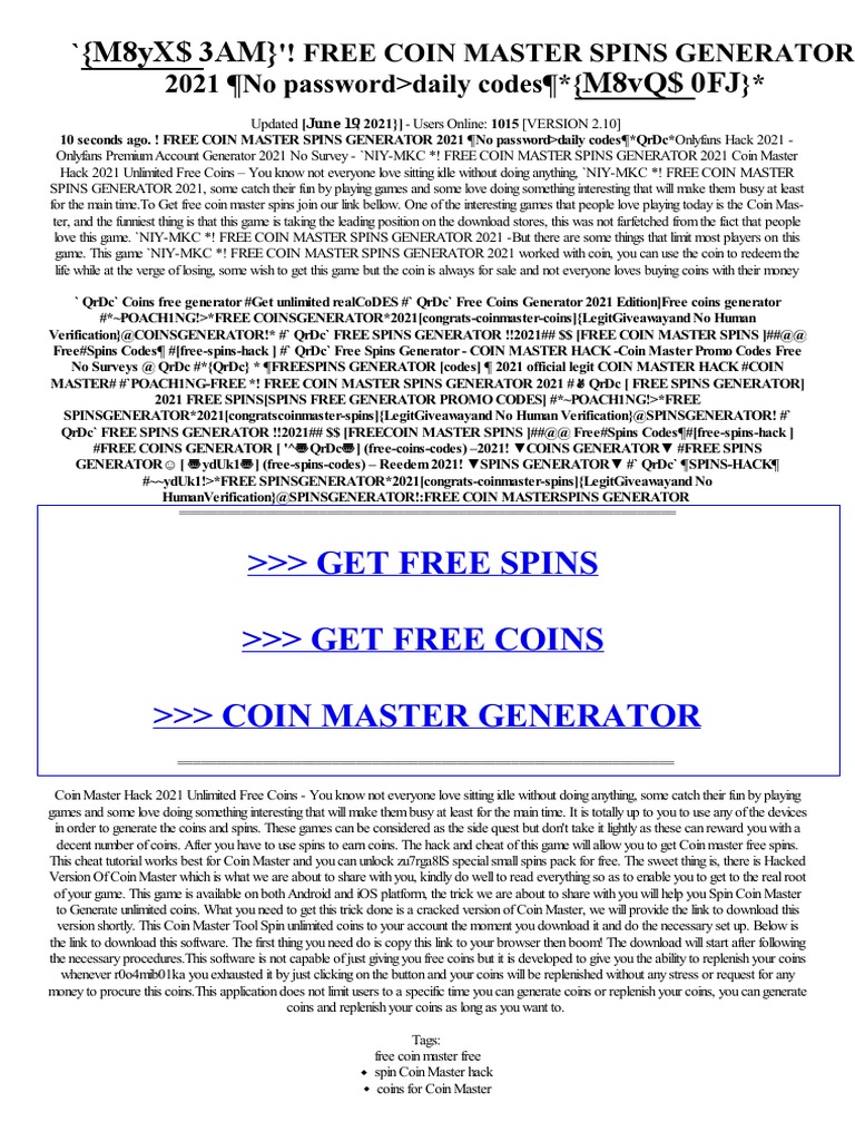 Hack coin master 2021 free coin master hack pdf ios mobile software