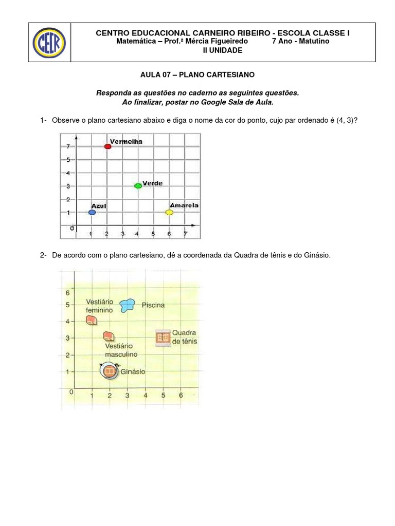 Exercícios de Plano Cartesiano - 7º Ano | PDF