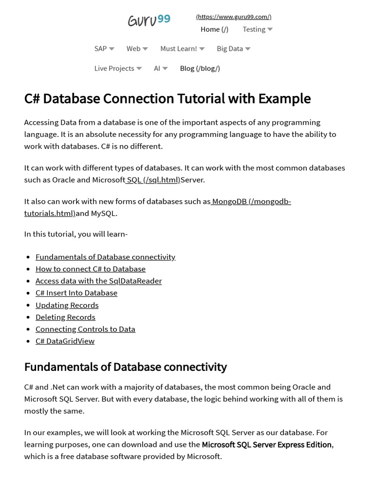 C Database Connection Tutorial With Example PDF Databases C