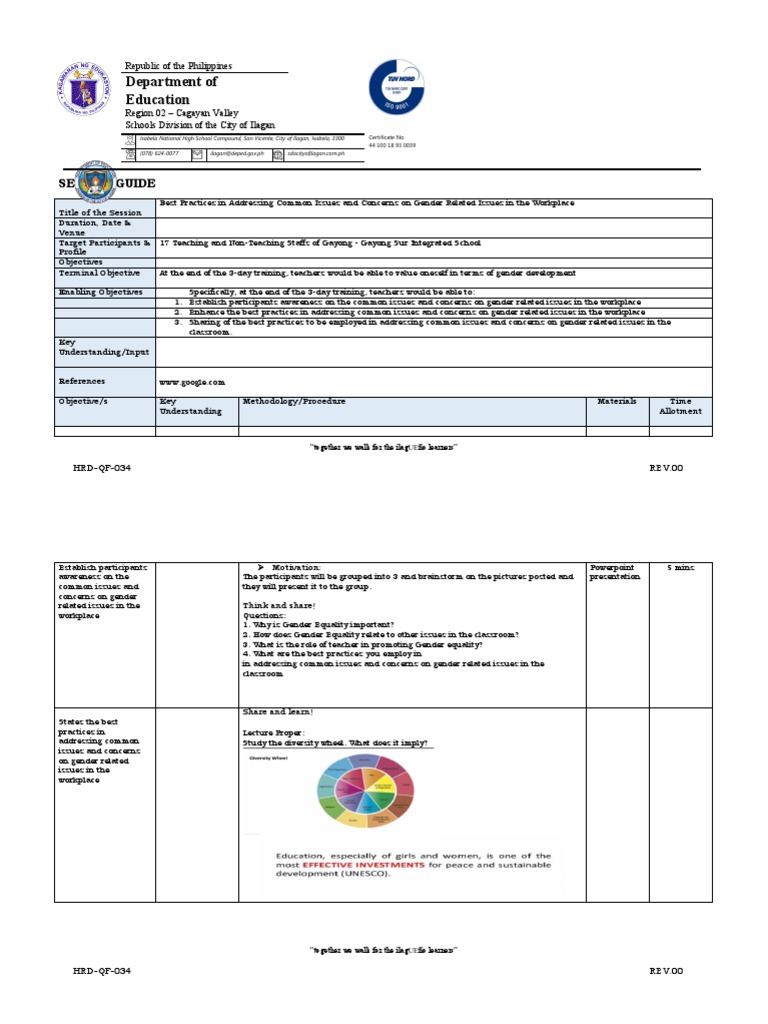 Department of Education: Session Guide | PDF | Teachers | Gender