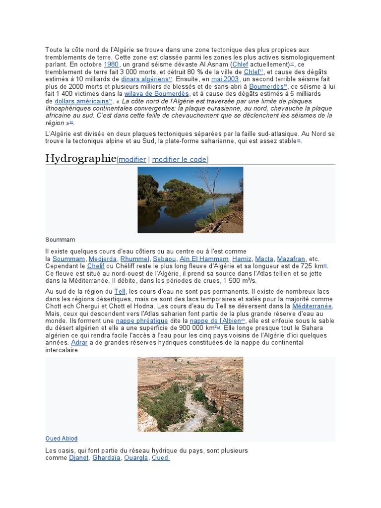 Séismes et Hydrographie en Algérie | PDF | Algérie | Tremblements de terre