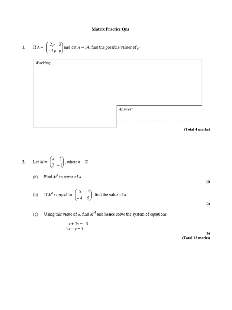 Matrix Practice Questions | Matrix (Mathematics) | Functional Analysis