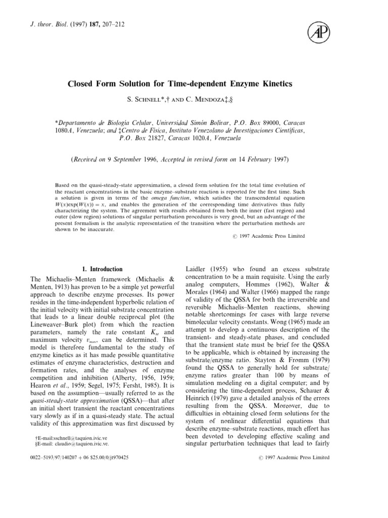 QSSA Segel PDF Enzyme Reaction Rate