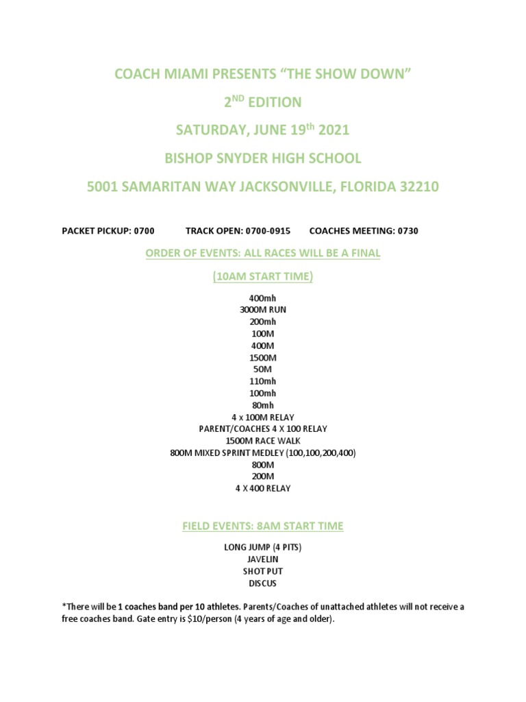 Showdown Schedule Pdf