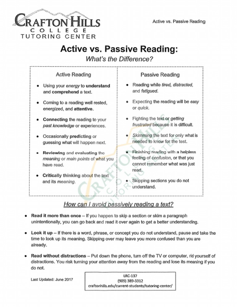 Active Vs Passive Reading PDF