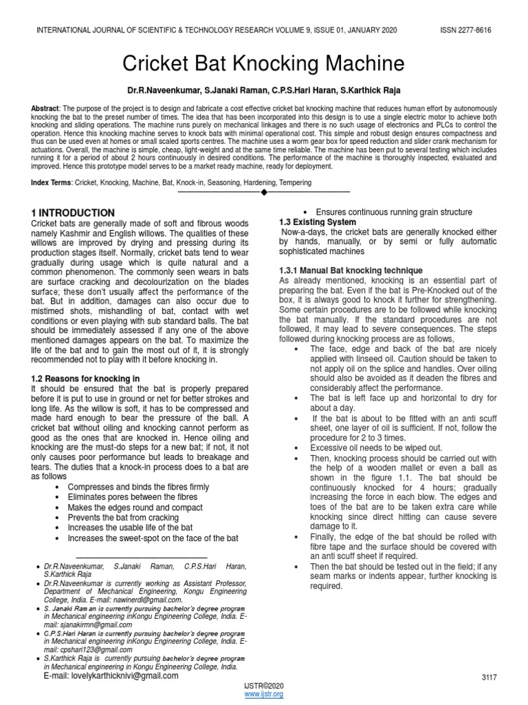 Cricket Bat Knocking Machine PDF Gear Transmission (Mechanics)