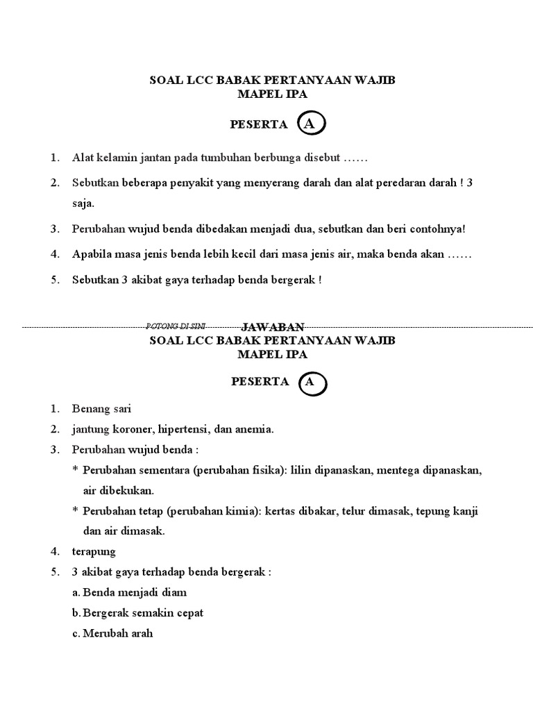 Soal Lcc Mapel Ipa