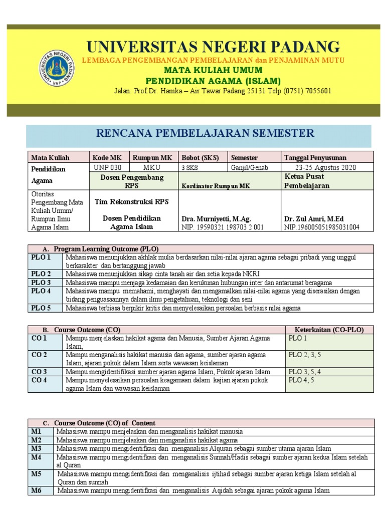 Rps Pendidikan Agama Islam Obedraft Pdf