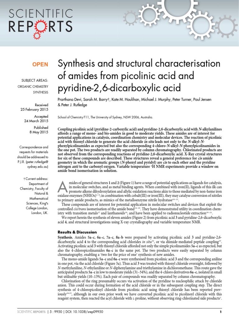 Synthesis and Structural Characterisation of Amides From Picolinic Acid ...