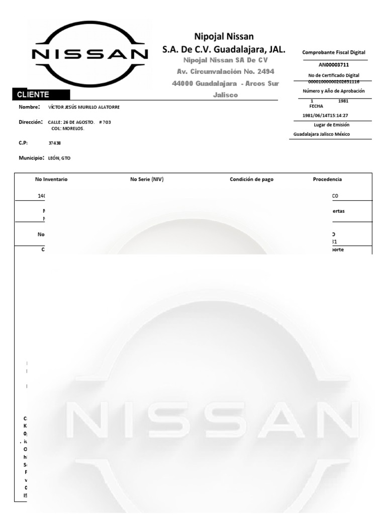 Factura Nissan1 PDF Estilos de carrocería Transporte