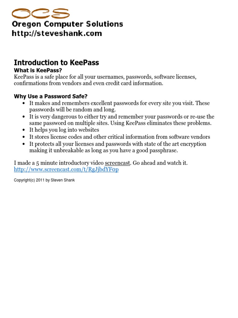 KEEPASS INSTRUCTIONS intelligence overview