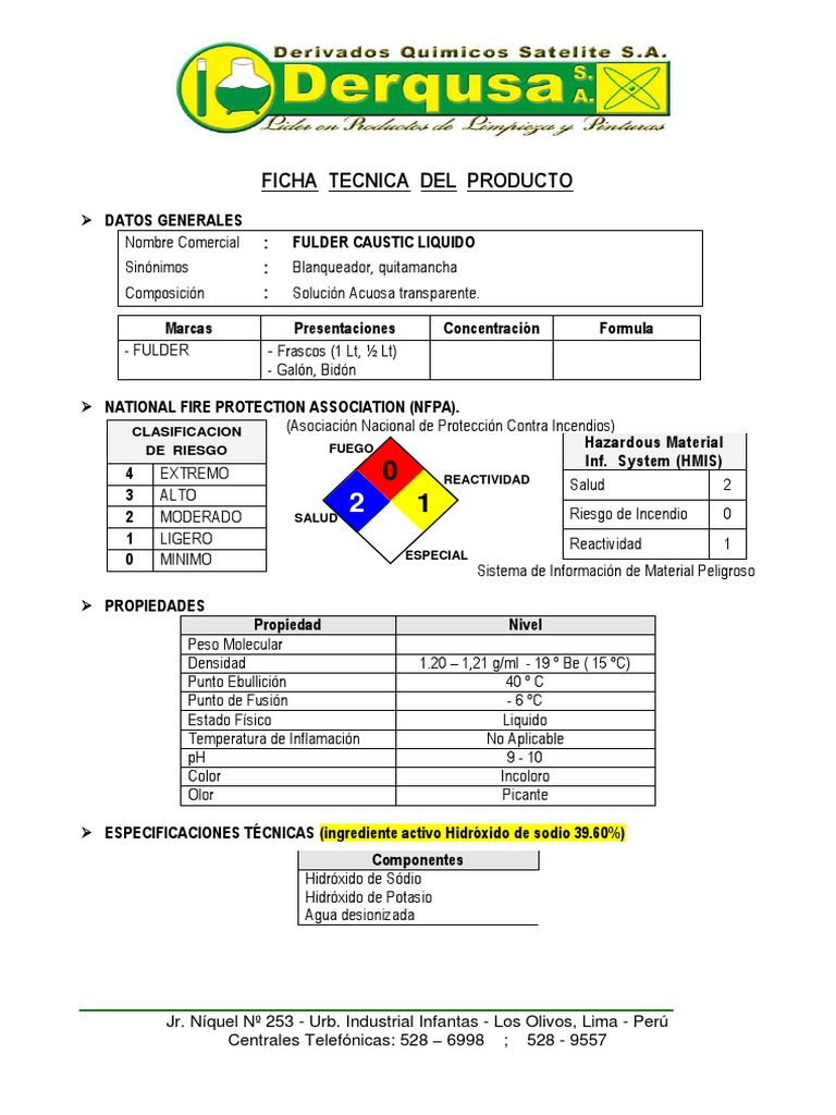 Ficha Tecnica Fulder Caustic Liquido PDF Jabón Agua