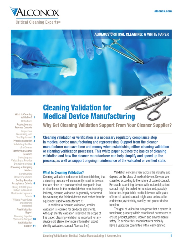 Cleaning Validation For Medical Device Manufacturing PDF
