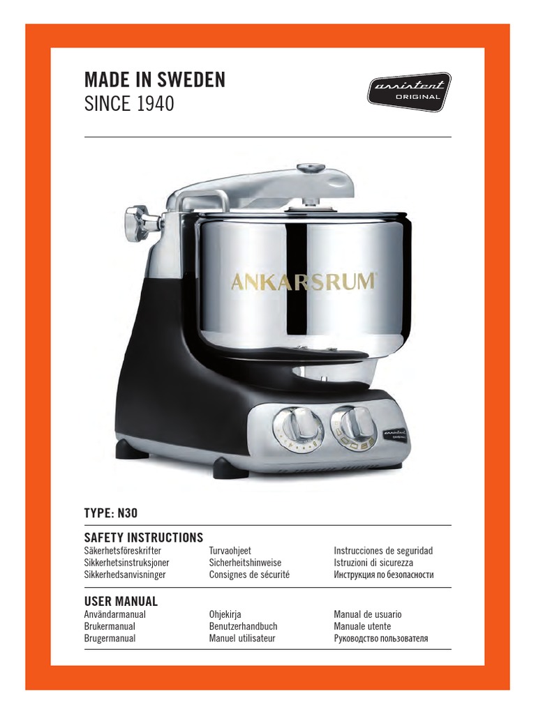 Manual and Saftey Instructions AKM6230 Ankarsrum Assistent Original PDF