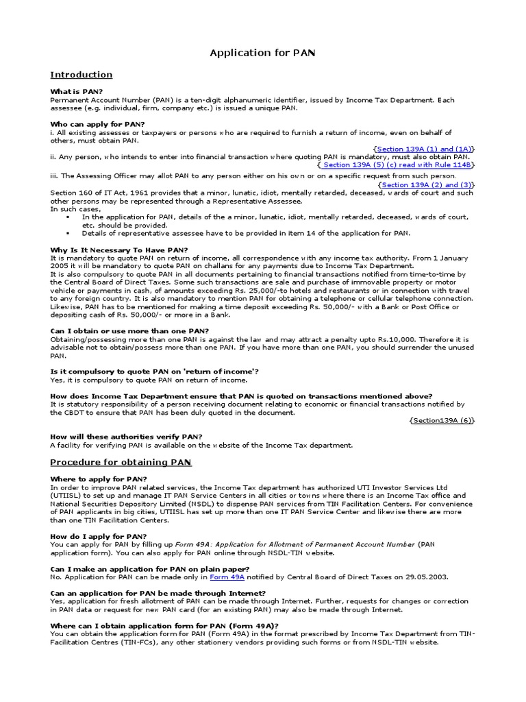 PAN Application Guide | PDF | Identity Document | Government