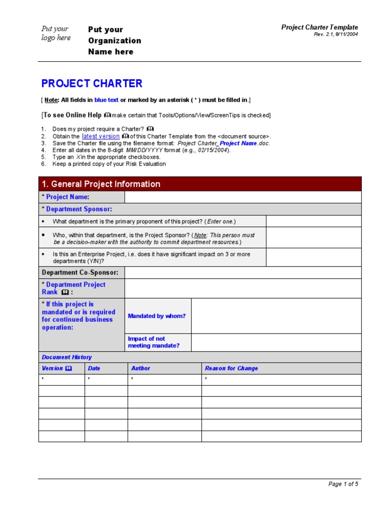 Project Charter Form Template | PDF | Risk | Source Code