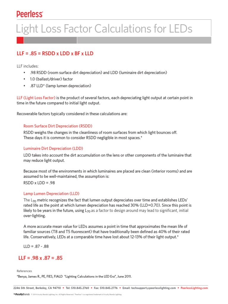 Light Loss Factor Calculations For Leds LLF .85 RSDD X LDD X BF X LLD