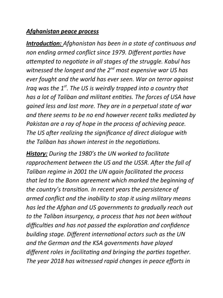 Afghanistan Peace Process Overview | PDF | Taliban | War In Afghanistan ...