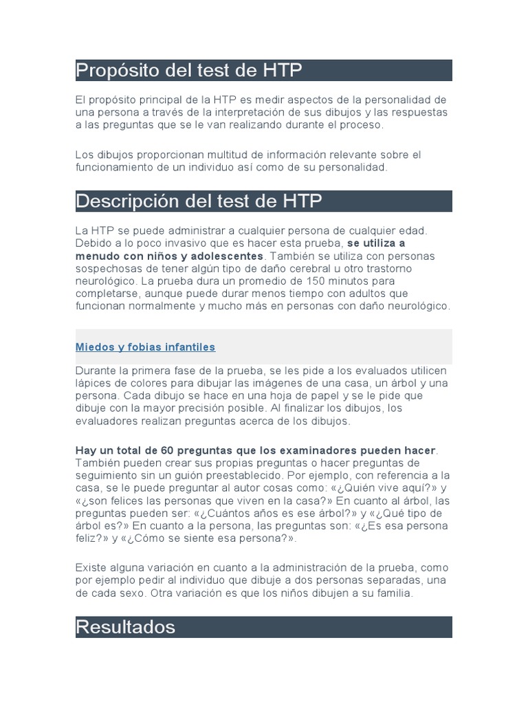 Propósito y evaluación del test HTP | PDF | Escala de inteligencia para ...