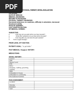 PHYSICAL THERAPY INITIAL EVALUATION Cardiac -Pulmonary
