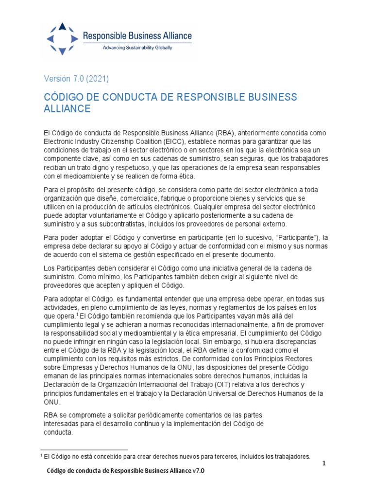 RBACodeofConduct7.0 Spanish | PDF | Reciclaje | Salario