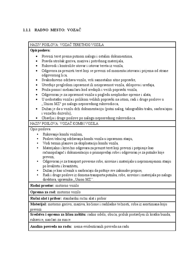 Procena Rizika Radno Mesto Vozac | PDF